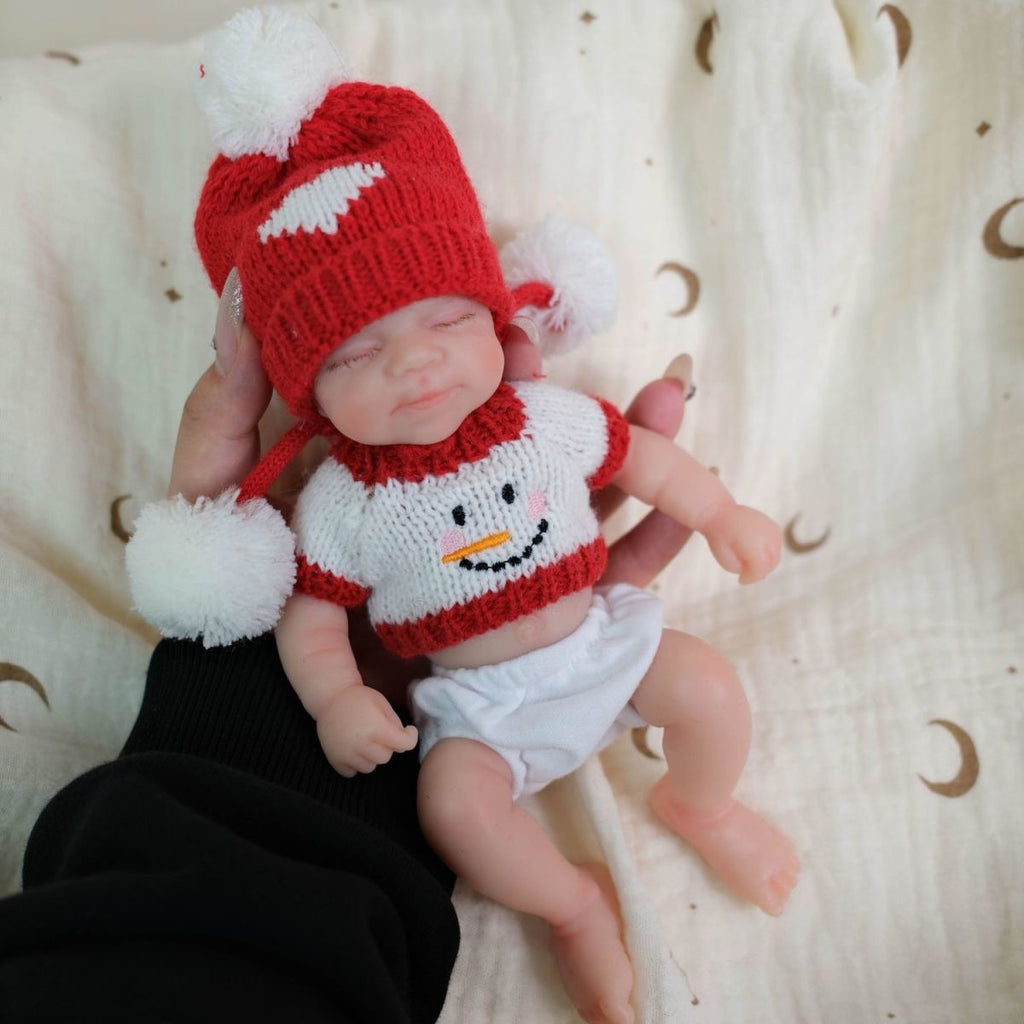 Muñeco bebé Noel Reborn de silicona sólida completa de 20 cm, mini muñeca de Navidad, "Bola de Nieve".