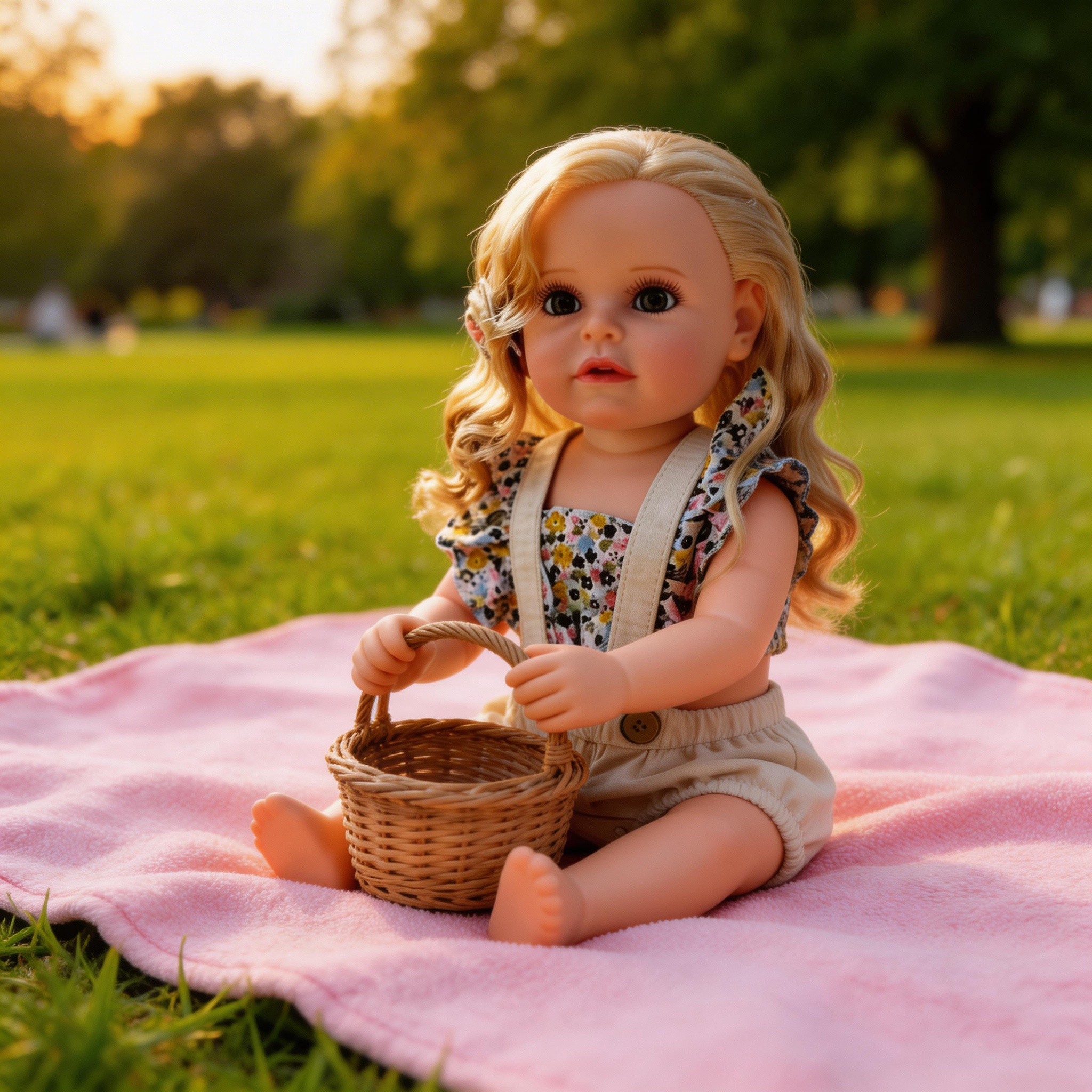 Matilda Rose 22 Inch Ultra-Realistic Full Vinyl Reborn Baby Doll ✨ Floral Overalls Outfit Included