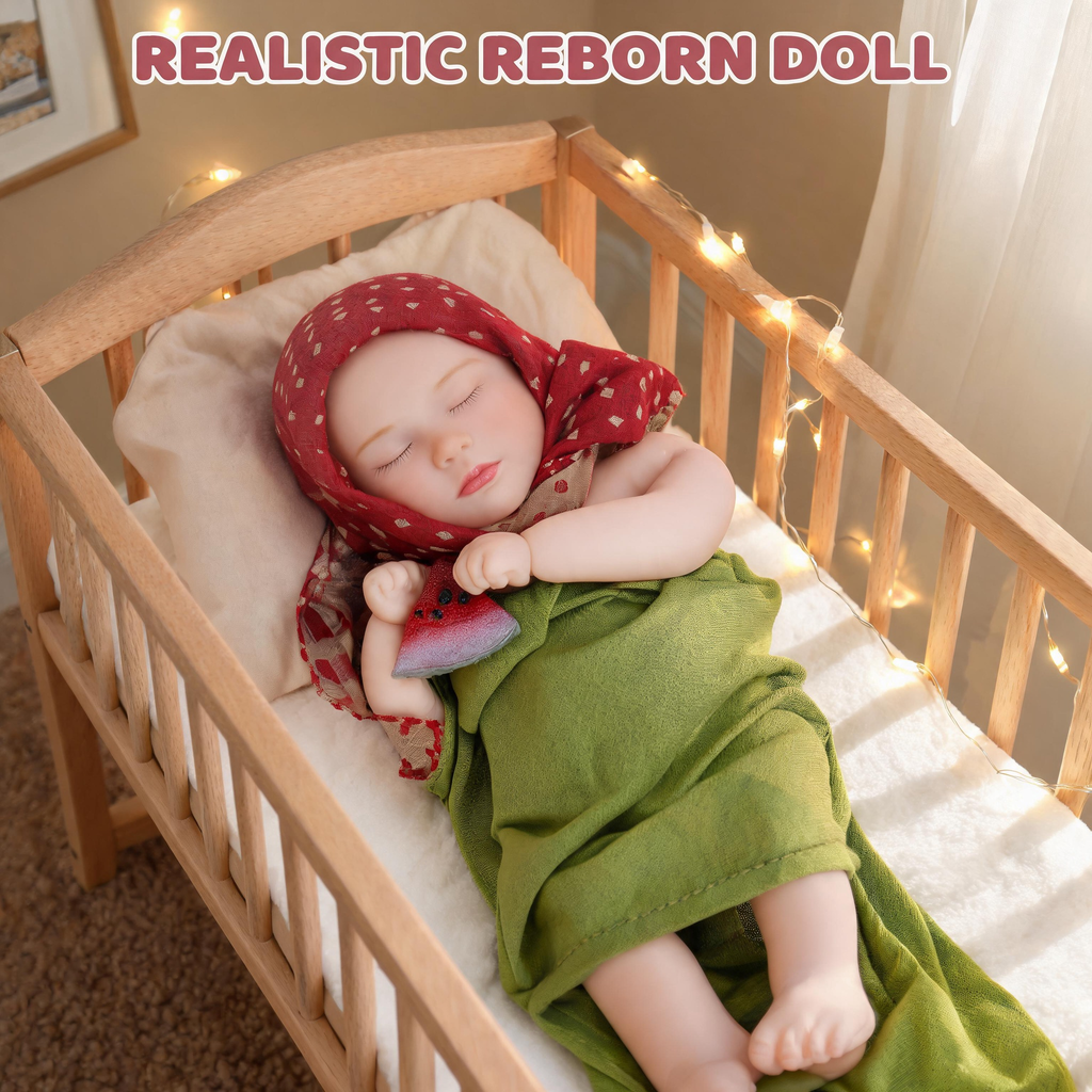 Muñeca Reborn Watermelon Slumber de 39,8 cm, de silicona sólida, con forma de niña dormida