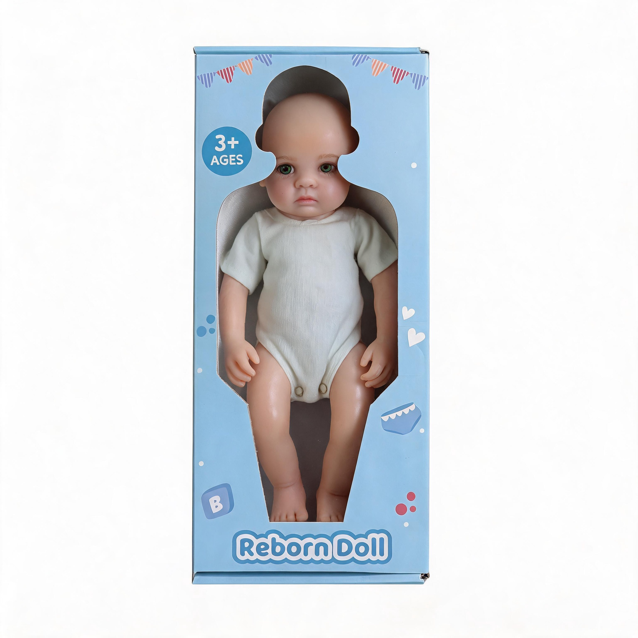 Ojos Biónicos Verdes 12" Bebé Reborn Niño de Silicona Sólida Completa con Ojos Abiertos