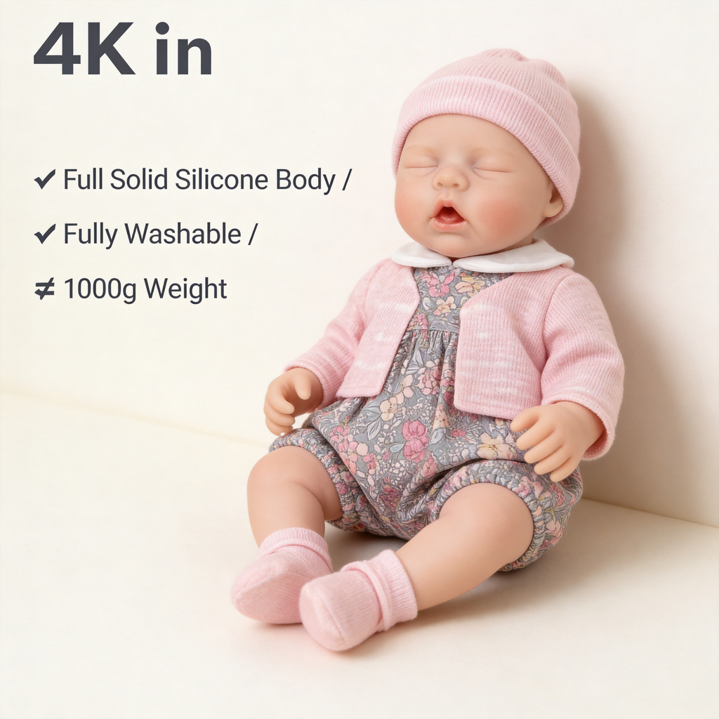 Lily Anne 12" Full Solid Silicone Open-Eye Reborn Baby Doll, Pink Floral Romper Outfit Included