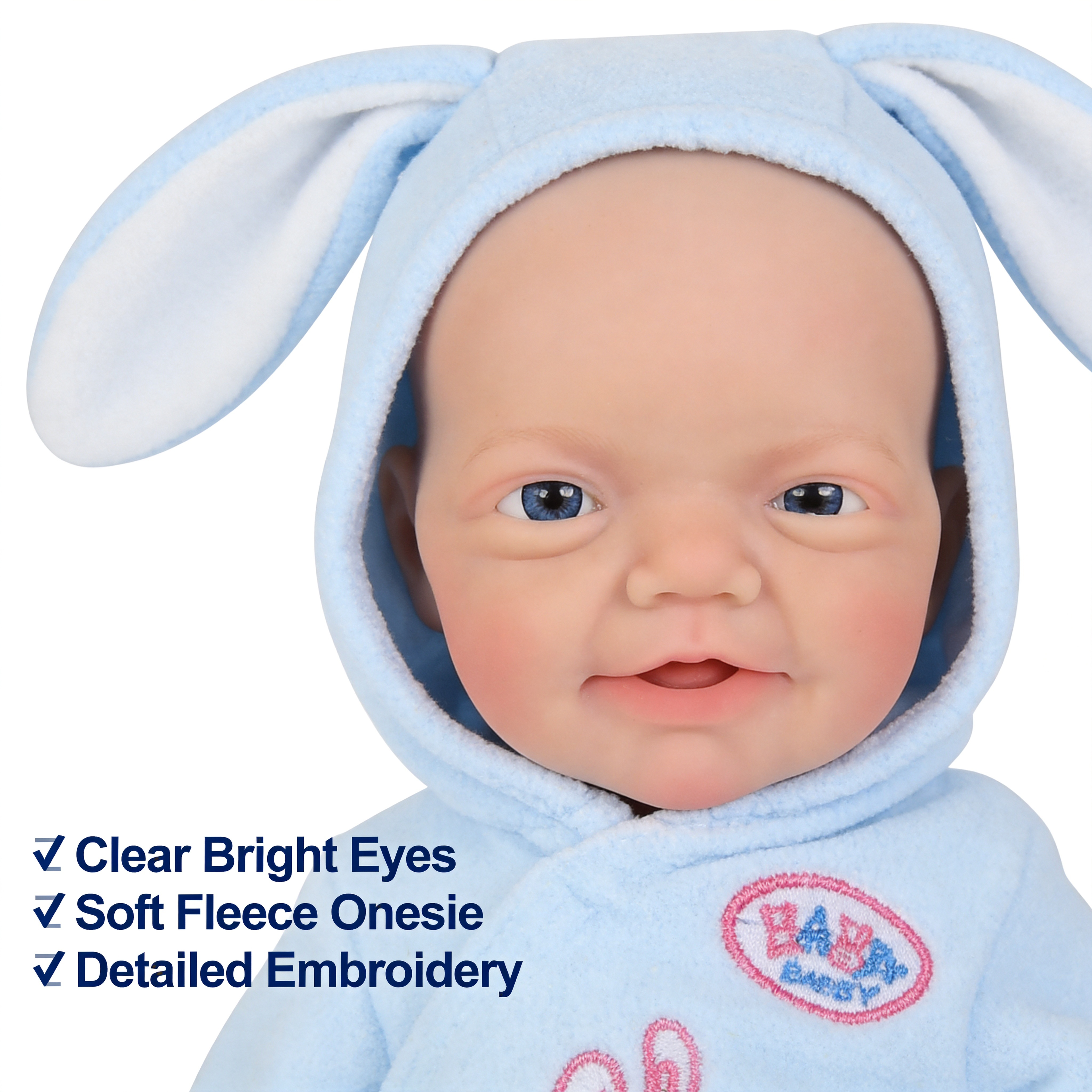 Blue Bunny 20cm Full Solid Silicone Reborn Baby Doll, Cute Hooded Rabbit Outfit Included