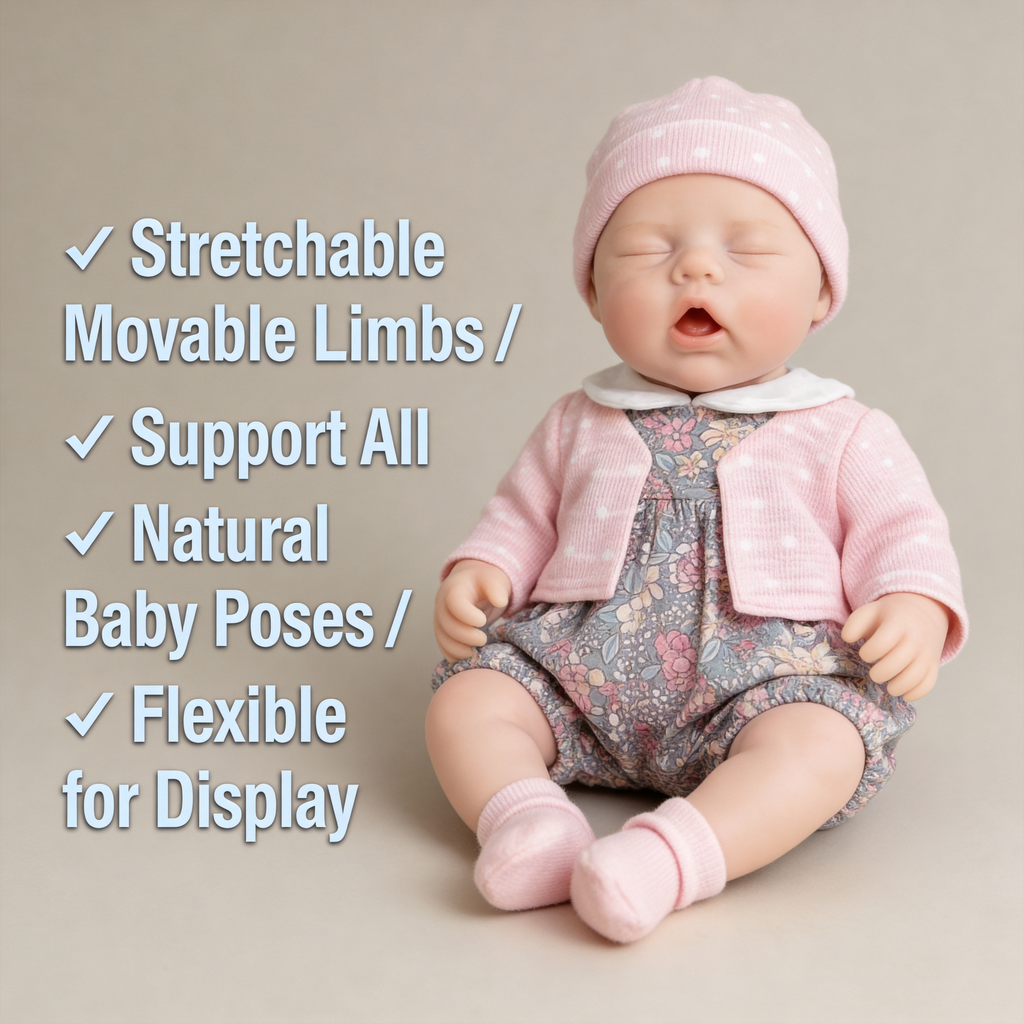 Lily Anne 12" Full Solid Silicone Open-Eye Reborn Baby Doll, Pink Floral Romper Outfit Included