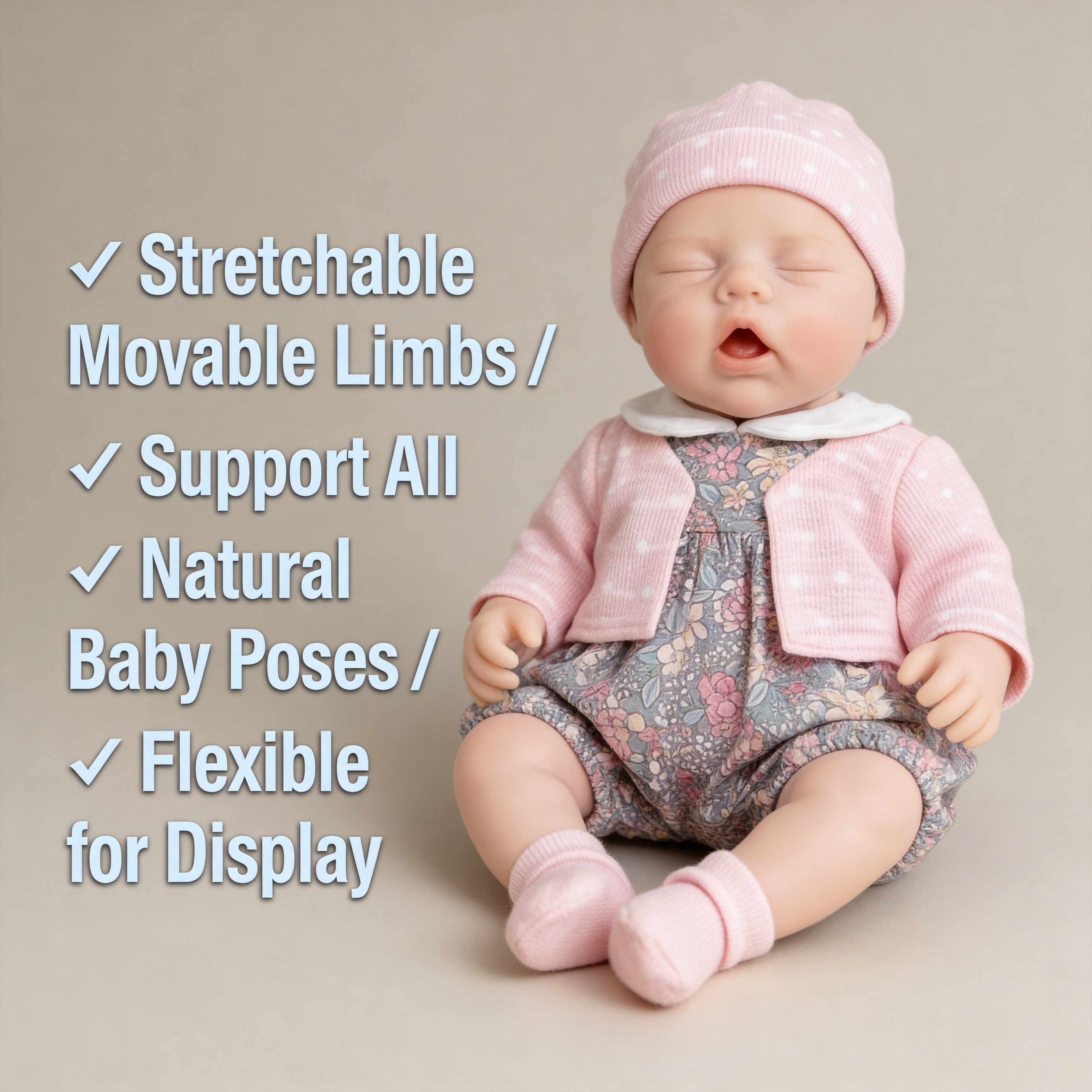 Lily Anne 12" Full Solid Silicone Open-Eye Reborn Baby Doll, Pink Floral Romper Outfit Included