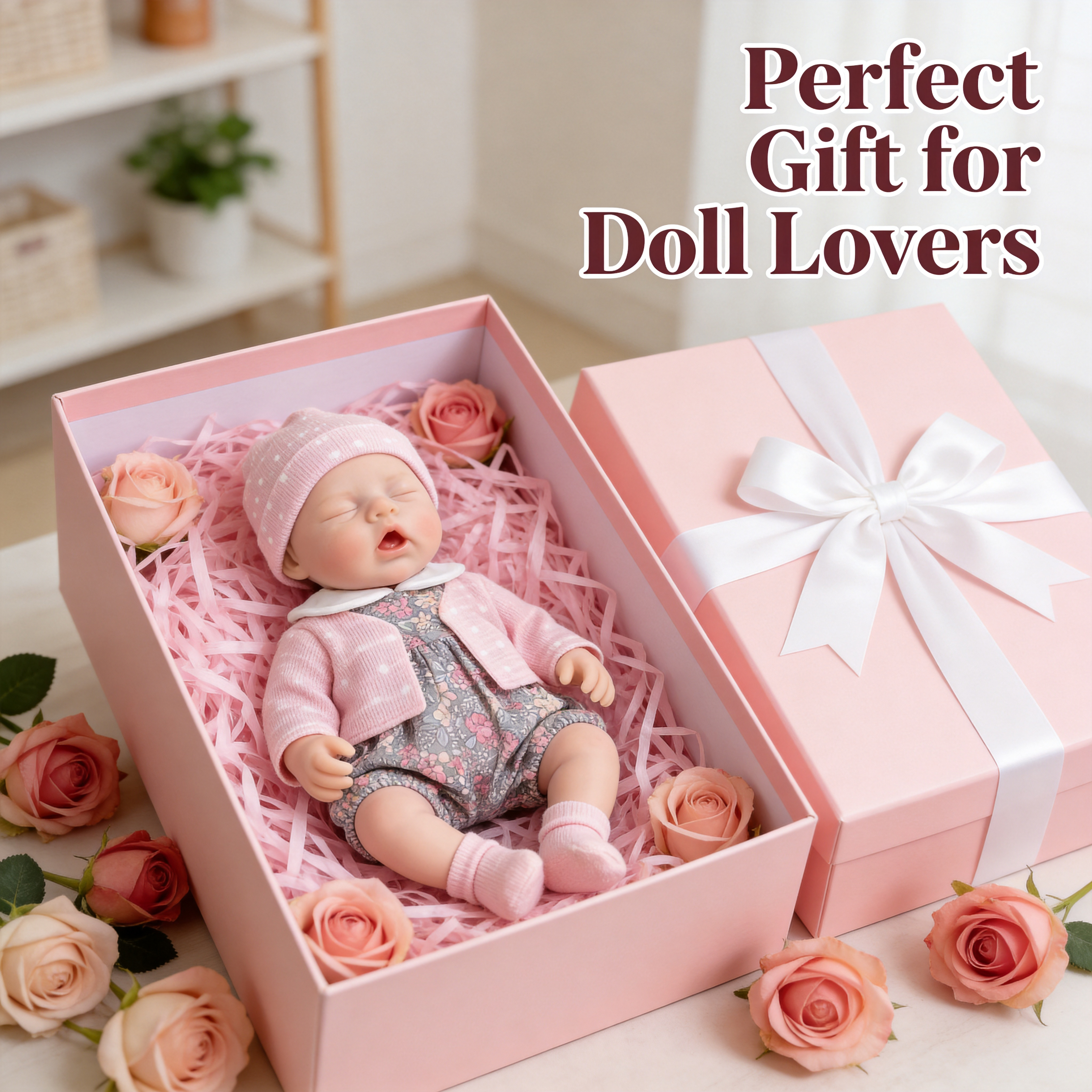 Lily Anne 12" Full Solid Silicone Open-Eye Reborn Baby Doll, Pink Floral Romper Outfit Included