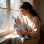 Blue Bunny 20cm Full Solid Silicone Reborn Baby Doll, Cute Hooded Rabbit Outfit Included