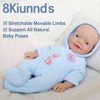 Blue Bunny 20cm Full Solid Silicone Reborn Baby Doll, Cute Hooded Rabbit Outfit Included
