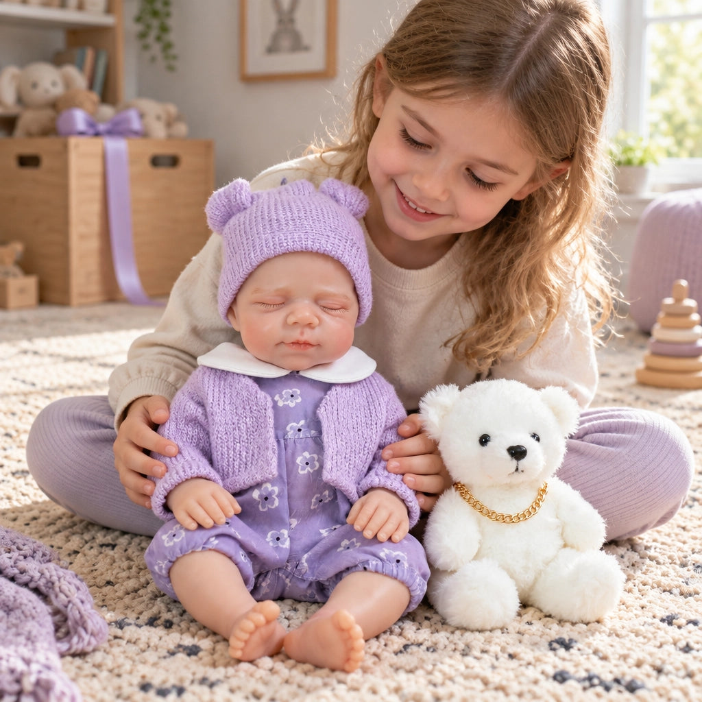 Lavender 12" Full Solid Silicone Open-Mouth Sleeping Reborn Baby Doll Best Gift for Kids [Ships Within 48 Hours]