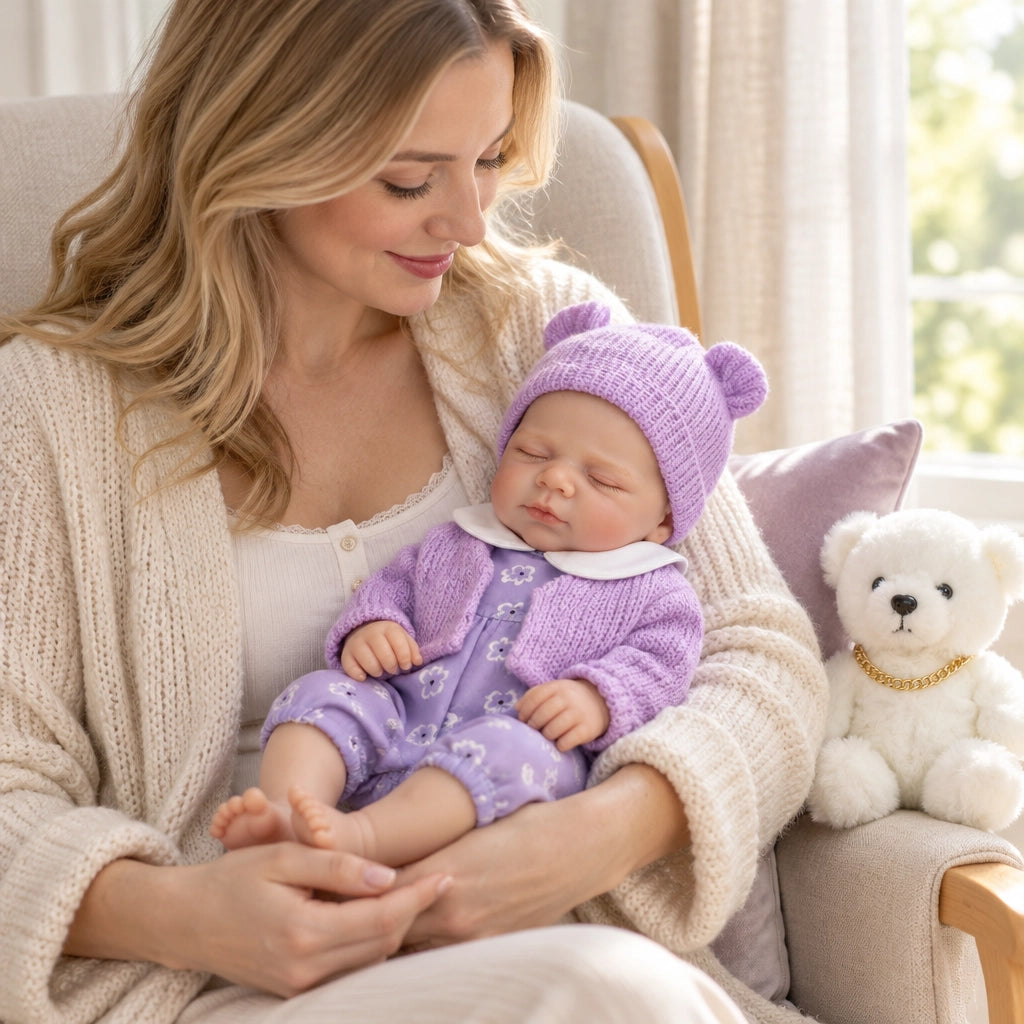 Lavender 12" Full Solid Silicone Open-Mouth Sleeping Reborn Baby Doll Best Gift for Kids [Ships Within 48 Hours]
