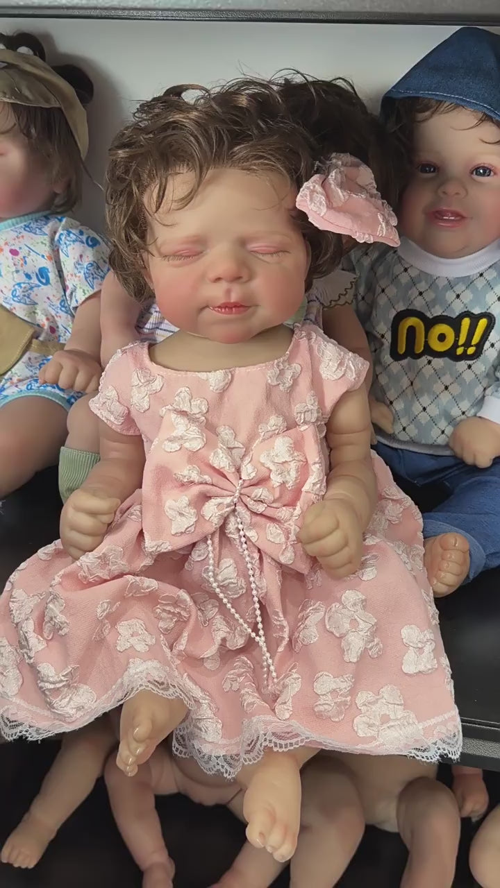 Hazel – Full Body Vinyl Reborn Baby Girl Doll 18" Sleeping Brown Hair Weighted Realistic Lifelike Newborn Gift [Ships Within 48 Hours]