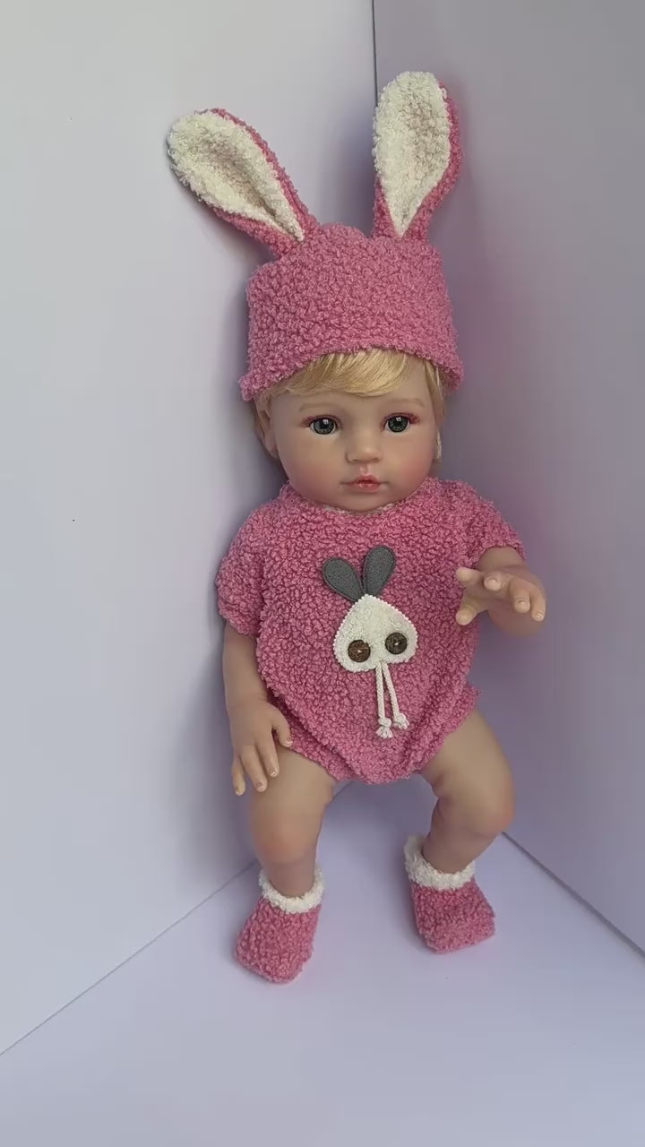 Lily – Reborn Baby Girl Doll 18" Open Eyes Blue Eyes Brown Hair Weighted Realistic Lifelike Gift [Ships Within 48 Hours]